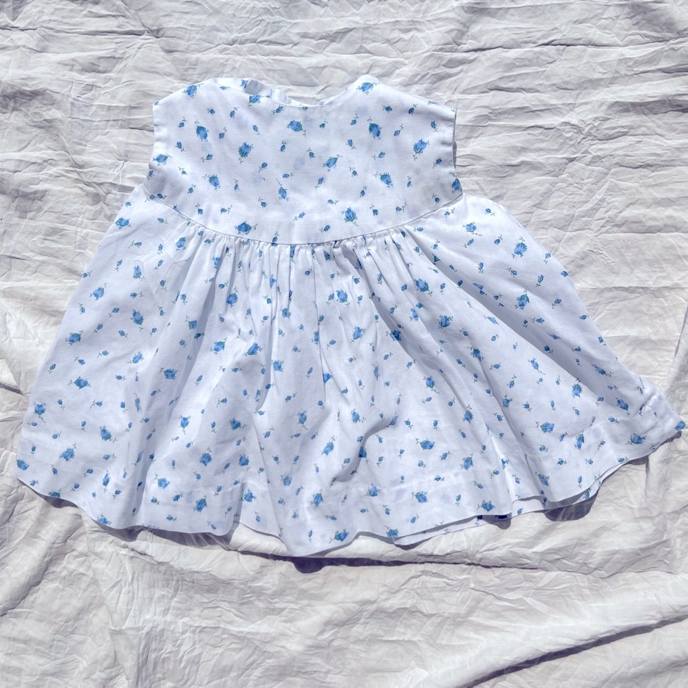 Vintage Blue Rose Print Dress